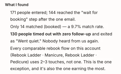 A decision in 314: 130 people timed out with no follow-up, so a second email is added to the sequence