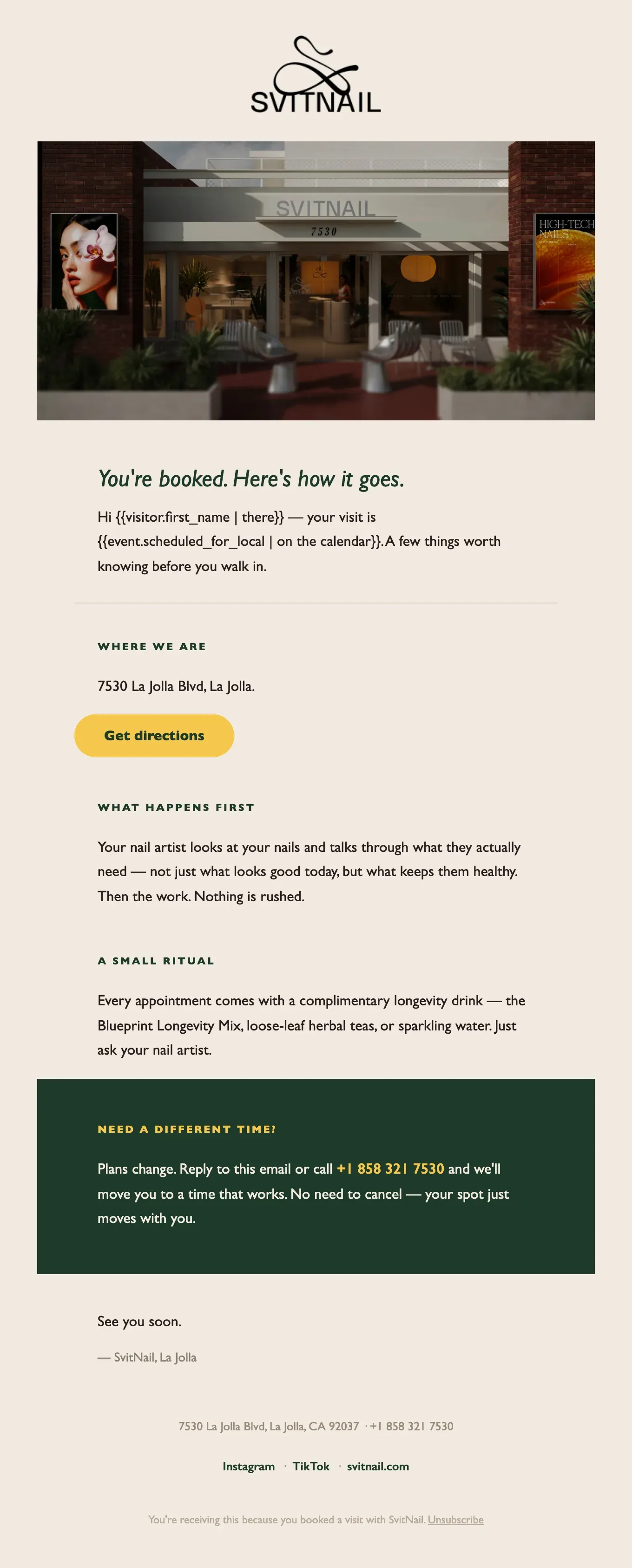 Email: Keep the Booking, the welcome letter
